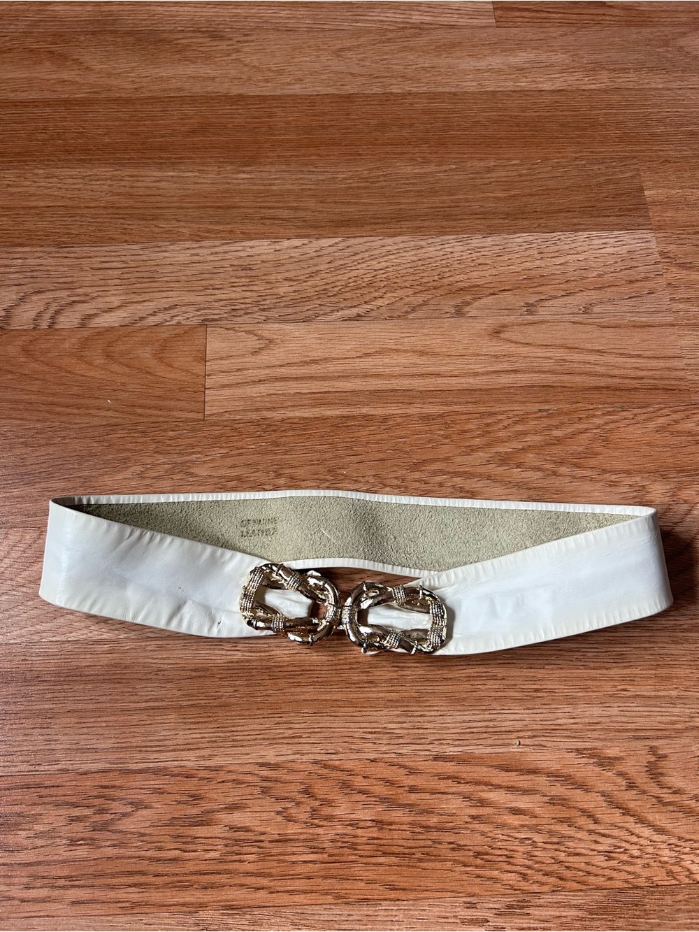 White Women’s Statement Belt with Gold Buckle